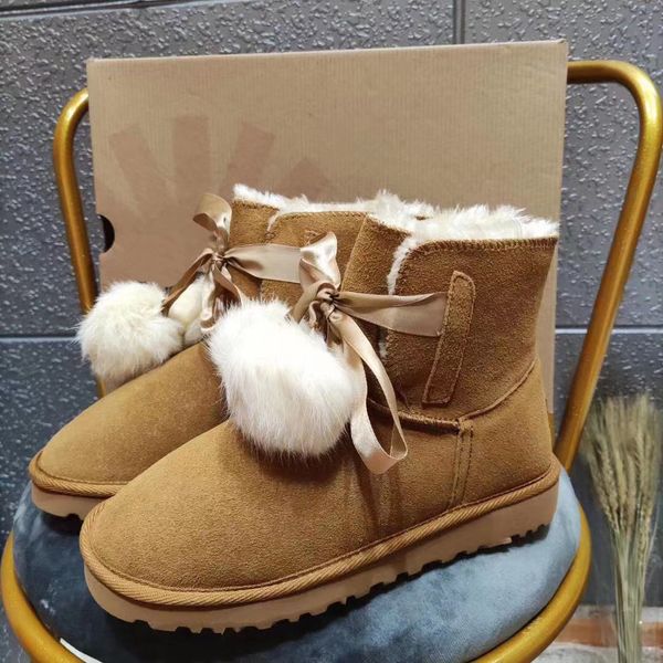 designer boots mini boots satin boot ankle bootie australian classic snow shoes men women bootss winter fur furry shoe, Black